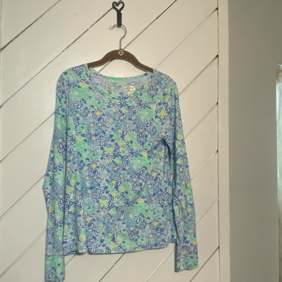Lilly Pulitzer Tops - Lilly Pulitzer Blue and Green Floral Long Sleeve Top